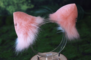 Pink and white stitching fox ears and tail butt plug curved wolf tail and ears cat tail and ears kitten ears and tail set anime cosplay role play