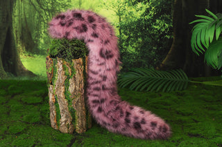 Pink black spot faux fur snow leopard ear and tail set role play snow leopard cosplay ear and tail therian spotted leopard kemonomimi christmas gift furry