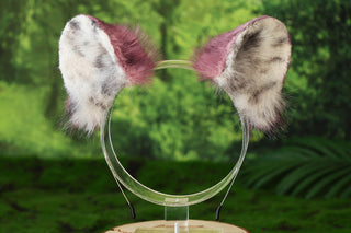 Pink black spot faux fur snow leopard ear and tail set role play snow leopard cosplay ear and tail therian spotted leopard kemonomimi christmas gift furry