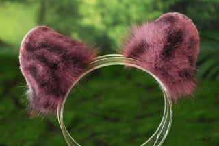 Pink black spot faux fur snow leopard ear and tail set role play snow leopard cosplay ear and tail therian spotted leopard kemonomimi christmas gift furry