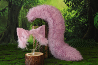 Pink fox tail and ear set realistic faux fur wolf ear and tail anime cosplay therian cat ear and tail kitten ears and tail kemonomimi furry