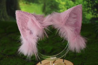 Pink fox tail and ear set realistic faux fur wolf ear and tail anime cosplay therian cat ear and tail kitten ears and tail kemonomimi furry