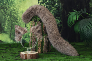 Fox tail and ear set realistic faux fur wolf ear and tail anime cosplay therian cat ear and tail kitten ears and tail kemonomimi furry