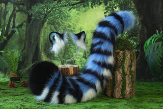 Blue tiger ear and tail set realistic faux fur tiger tail and ear set tiger petplay set animal cosplay tiger tail butt plug and ear tiger kemonomimi ears