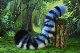 Blue tiger ear and tail set realistic faux fur tiger tail and ear set tiger petplay set animal cosplay tiger tail butt plug and ear tiger kemonomimi ears