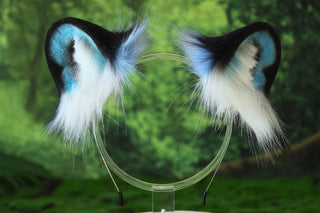 Blue tiger ear and tail set realistic faux fur tiger tail and ear set tiger petplay set animal cosplay tiger tail butt plug and ear tiger kemonomimi ears