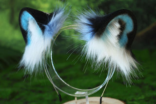 Blue tiger ear and tail set realistic faux fur tiger tail and ear set tiger petplay set animal cosplay tiger tail butt plug and ear tiger kemonomimi ears