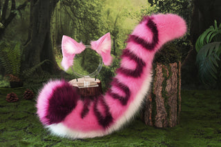 Raora panthera cosplay faux fur beeg cat ear and tail role play bengal cat ear and tail therian leopard cat kemonomimi halloween gift
