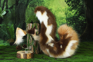 Realistic calico faux fur cat tail and ear kemonomimi kitten ear and tail butt plug set anime cosplay therian puppy ear and tail dog ears and tail furry