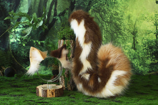 Realistic calico faux fur cat tail and ear kemonomimi kitten ear and tail butt plug set anime cosplay therian puppy ear and tail dog ears and tail furry
