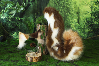 Realistic calico faux fur cat tail and ear kemonomimi kitten ear and tail butt plug set anime cosplay therian puppy ear and tail dog ears and tail furry