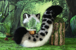 Faux fur black leopard ear and tail role play black panther ear and tail butt plug leopard therian leopard kemonomimi halloween gift anime cosplay fursuit