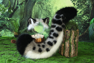 Faux fur black leopard ear and tail role play black panther ear and tail butt plug leopard therian leopard kemonomimi halloween gift anime cosplay fursuit