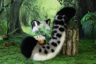 Faux fur black leopard ear and tail role play black panther ear and tail butt plug leopard therian leopard kemonomimi halloween gift anime cosplay fursuit