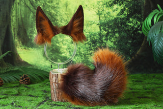 Faux fur shepherd dog tail and ear set brown Shiba Inu dog ear and tail anime cosplay therian puppy ear tail butt plug puppy girl kemonomimi gear