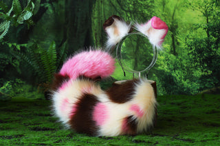 Faux fur calico shepherd dog tail and ear Splicing Shiba Inu dog ear and tail butt plug puppy ear and tail dog kemonomimi puppy therian anime cosplay