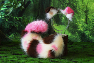 Faux fur calico shepherd dog tail and ear Splicing Shiba Inu dog ear and tail butt plug puppy ear and tail dog kemonomimi puppy therian anime cosplay