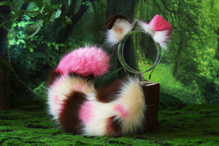 Faux fur calico shepherd dog tail and ear Splicing Shiba Inu dog ear and tail butt plug puppy ear and tail dog kemonomimi puppy therian anime cosplay