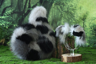 Gray calico Shepherd dog tail and ear faux fur Splicing Shiba Inu dog ear and tail anime cosplay therian puppy ear and tail butt plug dog kemonomimi