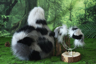 Gray calico Shepherd dog tail and ear faux fur Splicing Shiba Inu dog ear and tail anime cosplay therian puppy ear and tail butt plug dog kemonomimi