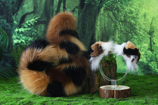 Brown calico Shepherd dog tail and ear faux fur Splicing Shiba Inu dog ear and tail butt plug puppy ear and tail dog kemonomimi anime cosplay therian
