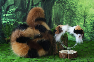 Brown calico Shepherd dog tail and ear faux fur Splicing Shiba Inu dog ear and tail butt plug puppy ear and tail dog kemonomimi anime cosplay therian