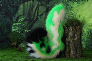 Green calico cat tail and ear kemonomimi kitten ear and tail butt plug anime cosplay therian puppy ear and tail dog ears and tail furry faux fur tail