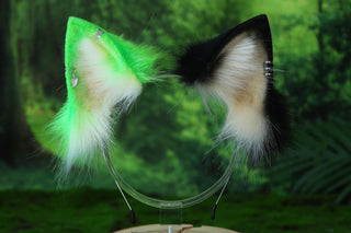 Green calico cat tail and ear kemonomimi kitten ear and tail butt plug anime cosplay therian puppy ear and tail dog ears and tail furry faux fur tail