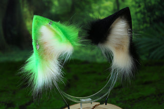Green calico cat tail and ear kemonomimi kitten ear and tail butt plug anime cosplay therian puppy ear and tail dog ears and tail furry faux fur tail
