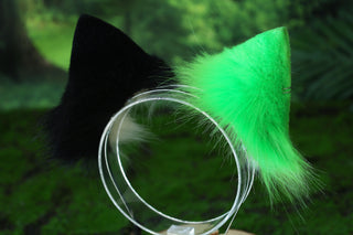Green calico cat tail and ear kemonomimi kitten ear and tail butt plug anime cosplay therian puppy ear and tail dog ears and tail furry faux fur tail