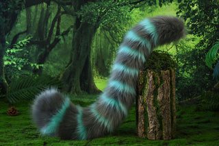 Cheshire cat ear and tail butt plug tug tail - Alice In Wonderland turquoise stripes cheshire cat tail and ear cheshire cat cosplay therian kitten kemonomimi