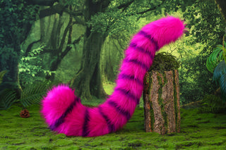 Rose red purple cheshire cat ear and tail butt plug tug tail - Alice In Wonderland turquoise stripes cheshire cat tail and ear cheshire cat cosplay therian kitten kemonomimi