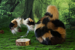 Calico faux fur shepherd dog tail butt plug and ear Splicing Shiba Inu dog ear and tail anime cosplay therian puppy ear tail dog girl kemonomimi puppy