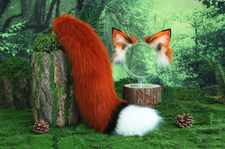 Faux fur red fox ear and tail butt plug wolf tail and ear cat tail and ear kitten ear and tail anime cosplay fox kemonomimi wolf therian petplay
