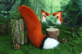 Faux fur red fox ear and tail butt plug wolf tail and ear cat tail and ear kitten ear and tail anime cosplay fox kemonomimi wolf therian petplay
