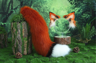 Faux fur red fox ear and tail butt plug wolf tail and ear cat tail and ear kitten ear and tail anime cosplay fox kemonomimi wolf therian petplay