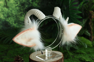 faux fur white sheep ear and tail set therian goat tail and ear anime cosplay goat petplay furry sheep kemonomimi goat girl sheep fursuit gear