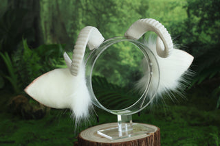 faux fur white sheep ear and tail set therian goat tail and ear anime cosplay goat petplay furry sheep kemonomimi goat girl sheep fursuit gear