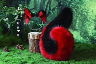 Husk puppy ear and tail black red dog kemonomimi faux fur shepherd dog tail and ear Shiba Inu puppy ear and tail plug animal cosplay puppy play