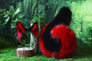 Husk puppy ear and tail black red dog kemonomimi faux fur shepherd dog tail and ear Shiba Inu puppy ear and tail plug animal cosplay puppy play