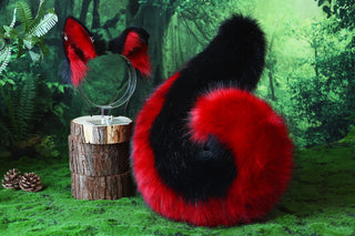 Husk puppy ear and tail black red dog kemonomimi faux fur shepherd dog tail and ear Shiba Inu puppy ear and tail plug animal cosplay puppy play