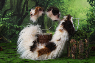 Hypermotion dog tail sleeve and ears red merle border collies dog ear and tail covers faux fur anime cosplay puppy ear and tail kemonomimi