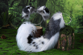 Hypermotion dog tail sleeve and ears blue merle border collies dog ear and tail covers faux fur anime cosplay puppy ear and tail kemonomimi
