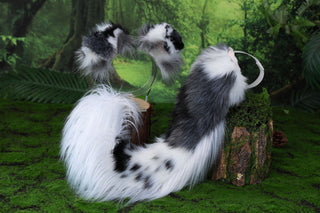 Hypermotion dog tail sleeve and ears blue merle border collies dog ear and tail covers faux fur anime cosplay puppy ear and tail kemonomimi