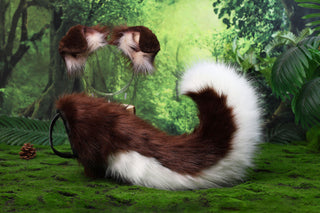 Hypermotion dog tail sleeve for for hypermotion silicone brown white faux fur puppy ear and tail covers anime cosplay kemonomimi ear therian