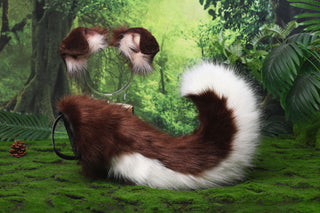 Hypermotion dog tail sleeve for for hypermotion silicone brown white faux fur puppy ear and tail covers anime cosplay kemonomimi ear therian