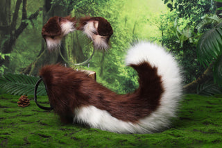 Hypermotion dog tail sleeve for for hypermotion silicone brown white faux fur puppy ear and tail covers anime cosplay kemonomimi ear therian