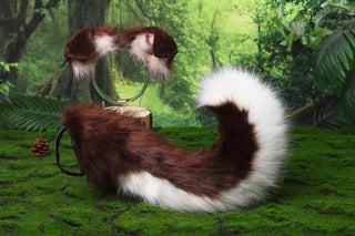 Hypermotion dog tail sleeve for for hypermotion silicone brown white faux fur puppy ear and tail covers anime cosplay kemonomimi ear therian