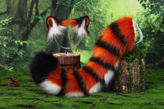 Hypermotion tiger tail sleeve and ears faux fur tiger ear and tail covers for hypermotion silicone tail base anime cosplay puppy kemonomimi