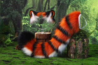 Hypermotion tiger tail sleeve and ears faux fur tiger ear and tail covers for hypermotion silicone tail base anime cosplay puppy kemonomimi